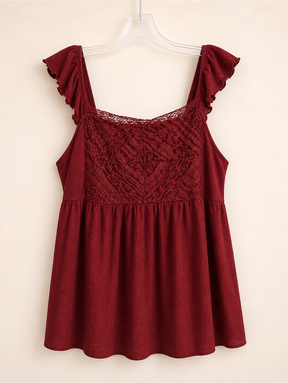 Torrid Lace Babydoll Top 3X (22-24) Fired Brick Flutter Sleeve Boho Blouse NWT - Picture 2 of 4